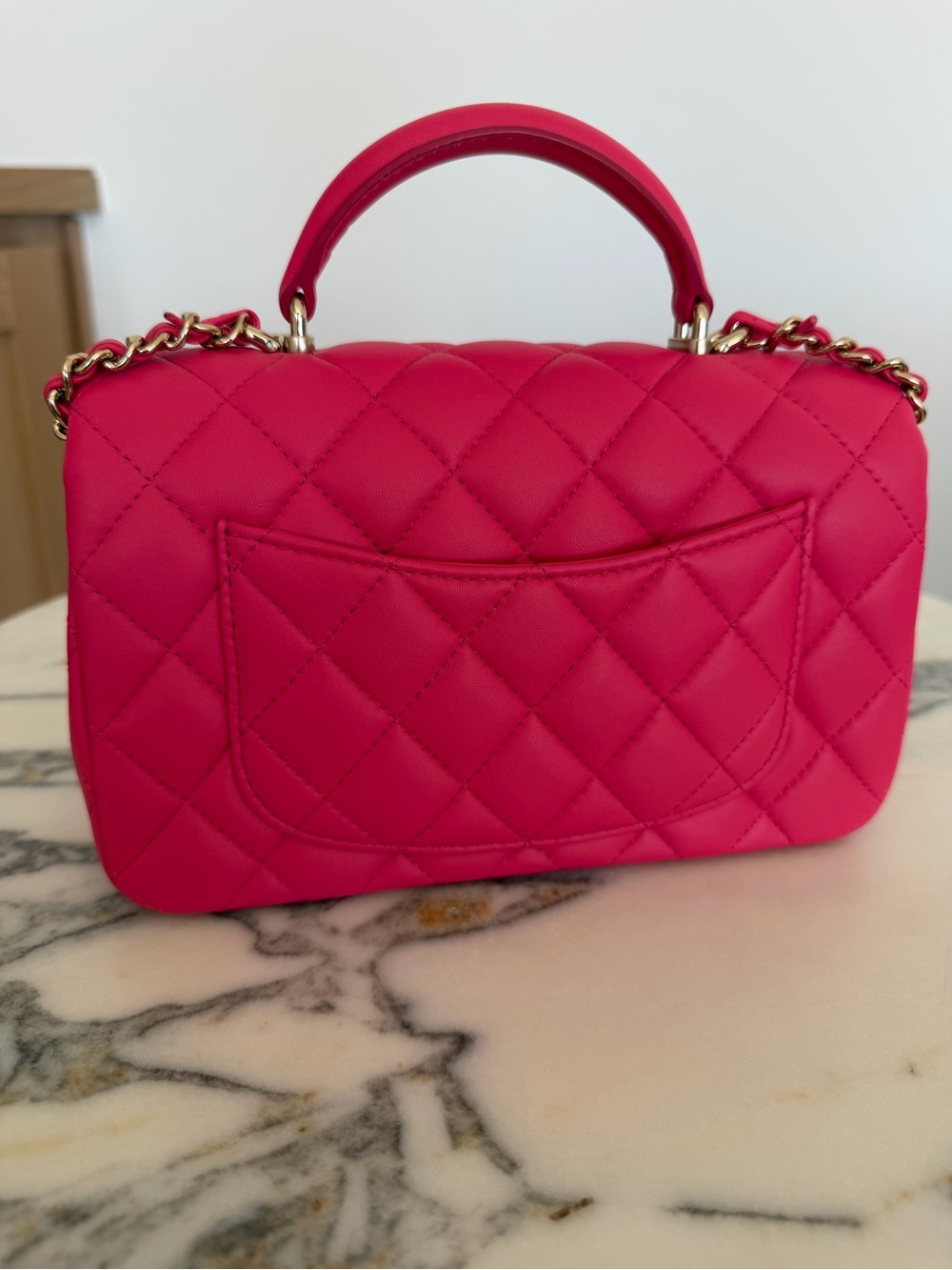 CHANEL Quilted Top-Handle Flap Bag in Fuchsia with Gold Hardware - Picture 5 of 8